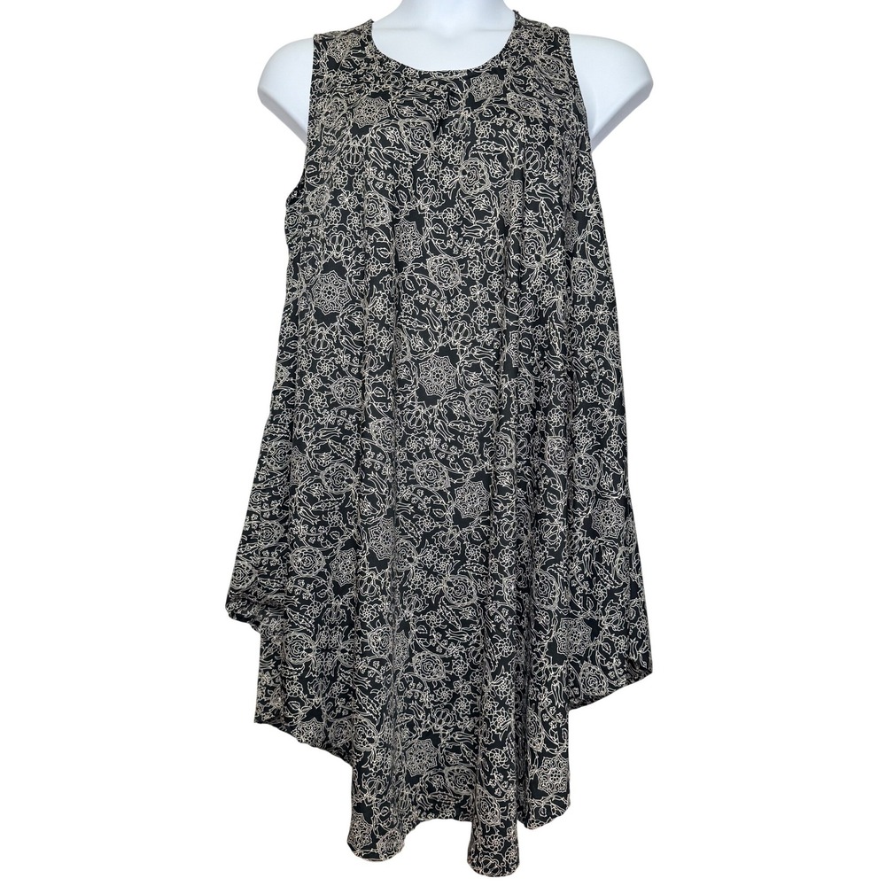 Cute Options Tunic Dress Women OS Black White Floral Sharkbite Boho Sleeveless